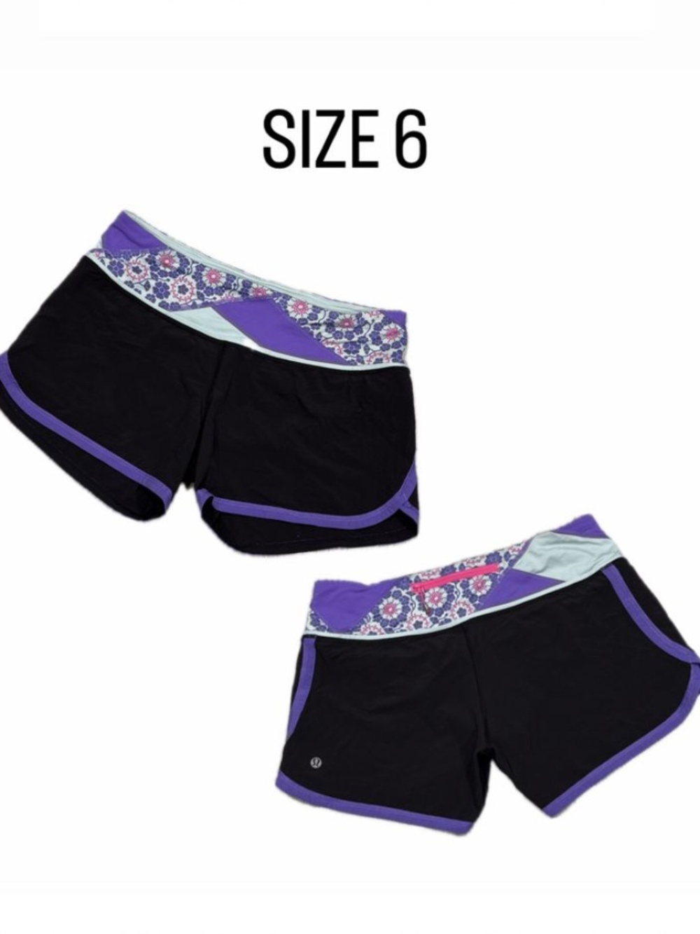 Lululemon Speed Up Athletic Running Shorts - Size 6 - Black with Floral Pattern